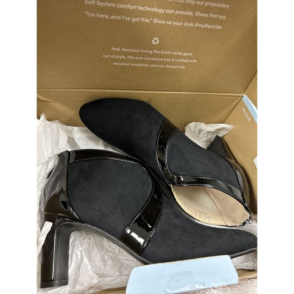 Ankle Booties Black Almond Toe Lifestride Glamour 3 Inch Heel Zip 6.5 M - Picture 4 of 5